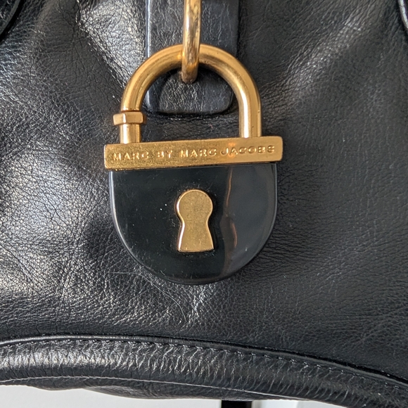 Marc by Marc Jacobs Black Leather Satchel with Drop Handles and Gold Hardware - Picture 3 of 14